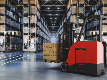 Forklift in warehouse